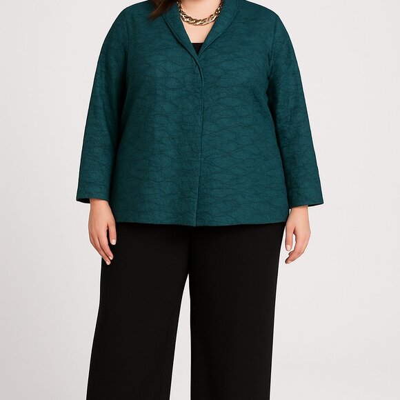 Eileen Fisher 100% Tussah Silk Snap Front Blazer Jacket Classic Dark Teal 3X - Picture 1 of 7